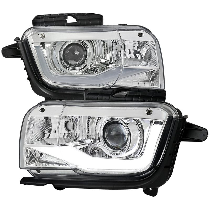 2010-2013 Chevy Camaro LED Bar Projector Headlights Chrome/Clear Lens