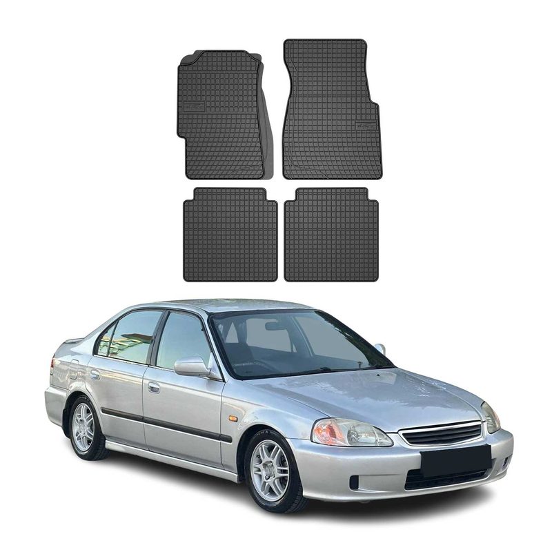 1996-2000 Honda Civic Sedan Floor Mats Liners Full Set All Weather Rubber Black