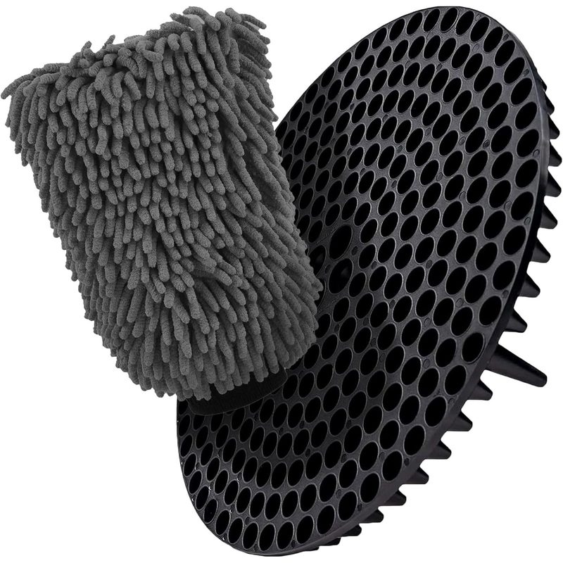 WASH&WHIPS Chenille Premium Scratch-Free Microfiber Lint-Free Blue Wash Mitt 8" x 10"in & Black Pitstop Particle Interceptor