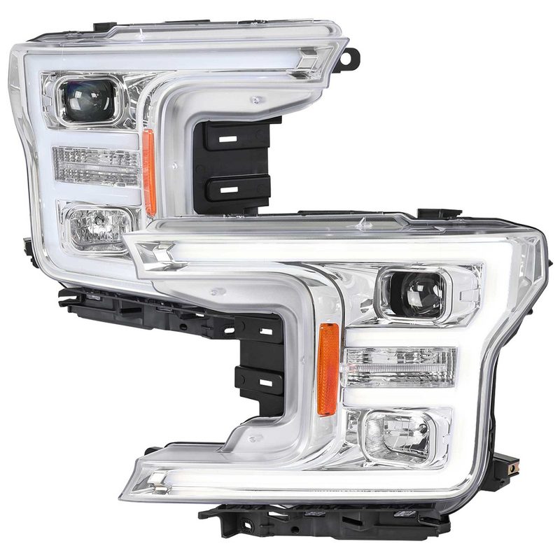 For Ford F-150 2018-2020 LED C Bar Projector Headlights Chrome Housing Clear Lens