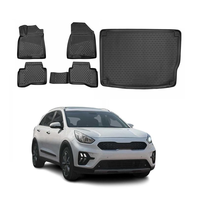 2017-2022 Kia Niro 1.gen Plug-in Hybrid Floor Mats & Cargo Liner Full Set All Weather Black