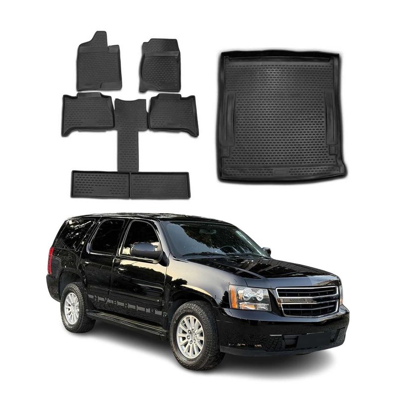 2007-2014 Chevrolet Tahoe Floor Mats & Cargo Liner Full Set All Weather Black
