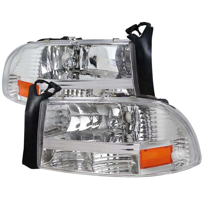 1997-2004 Dodge Dakota/98-2003 Durango Crystal Headlights Amber Reflector Chrome