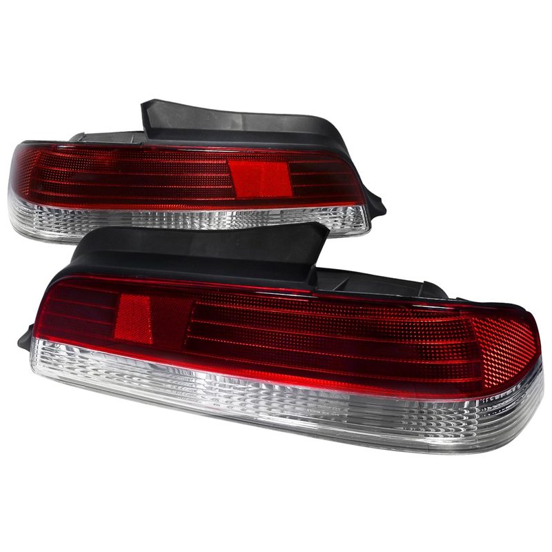 1997-2001 Honda Prelude Tail Lights Chrome Housing/Red Clear Lens
