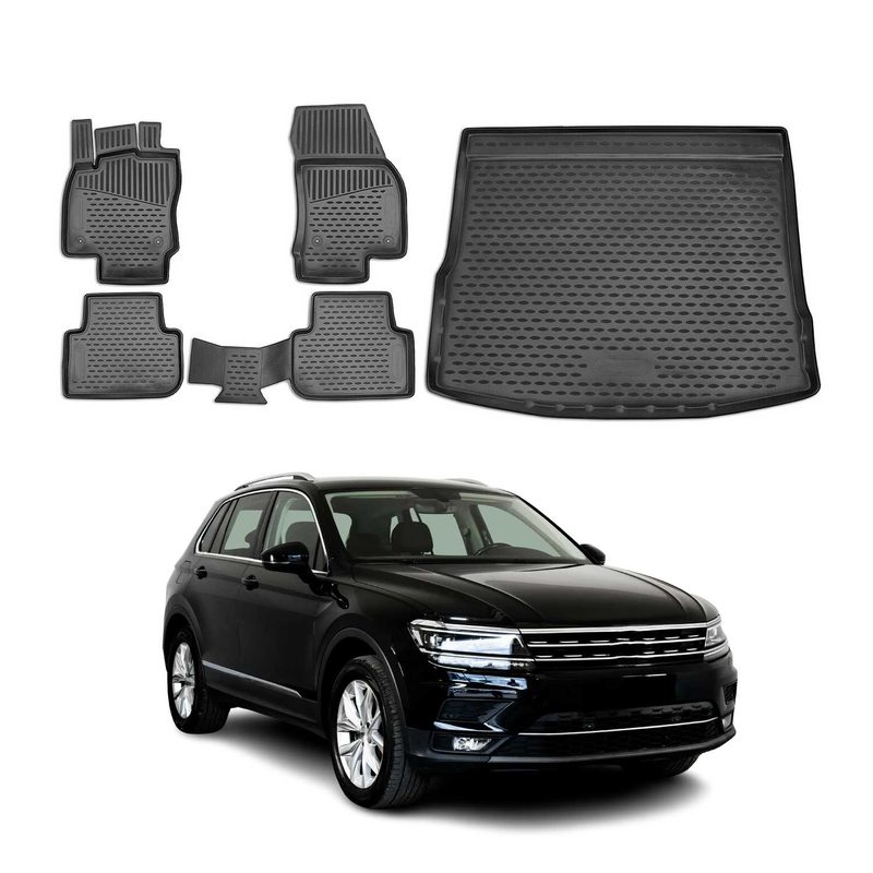2009-2017 VW Tiguan Floor Mats & Cargo Liner Full Set All Weather Black