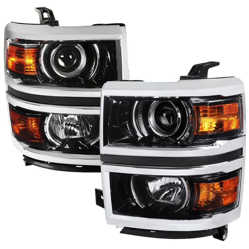 2014-2015 Chevy Silverado 1500 Projector Headlights Glossy Black/Clear Lens