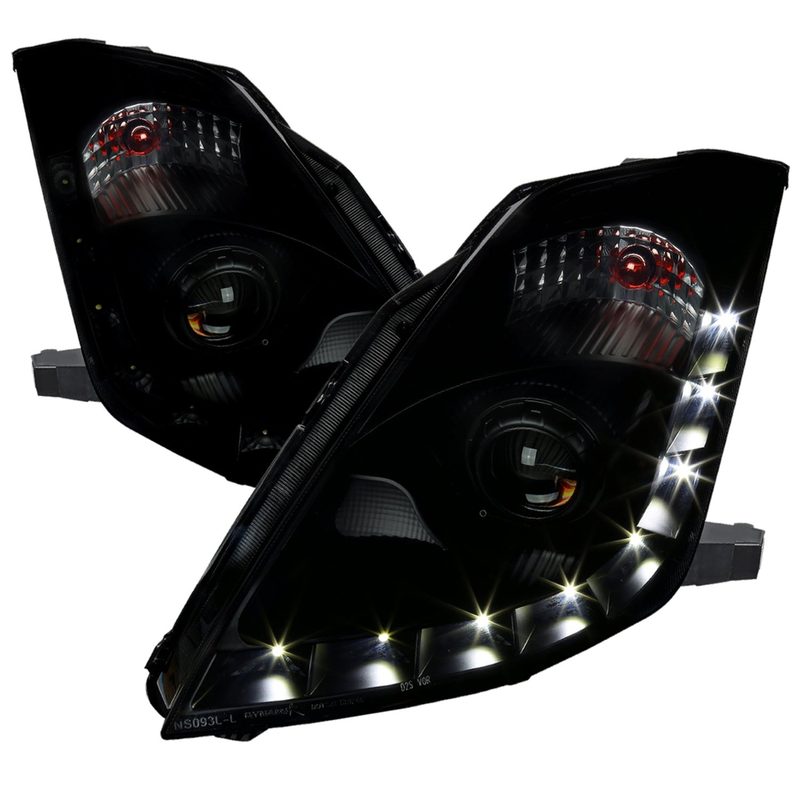 2006-2009 Nissan 350Z SMD LED Light Strip Projector Headlights Black/Smoke