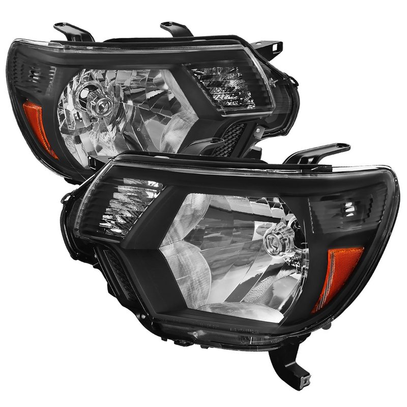 2012-2015 Toyota Tacoma Factory Headlights w/Amber Reflectors Matt Black/Clear