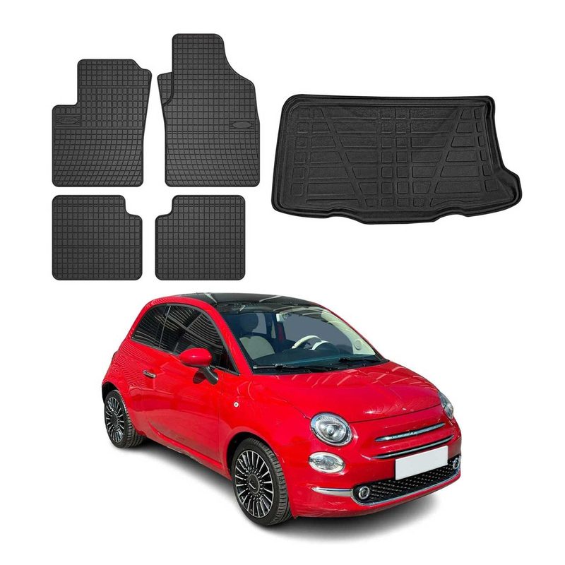 2012-2019 Fiat 500 Floor Mats & Cargo Liner Full Set All Weather Black