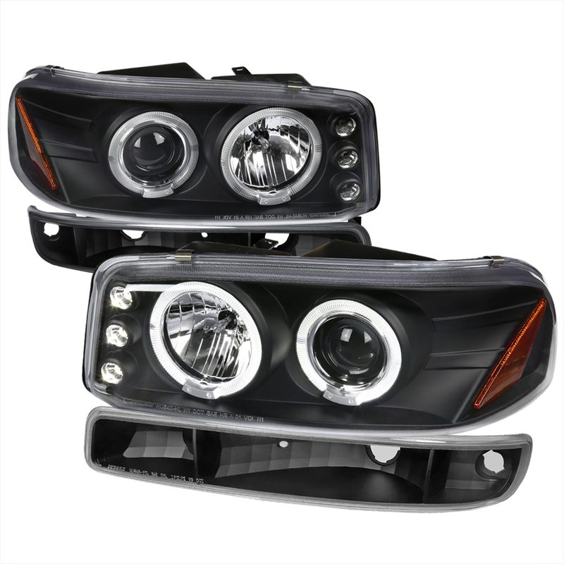 1999-2006 GMC Sierra/Yukon XL/SLT Dual Halo Headlights&Bumper Lights Black
