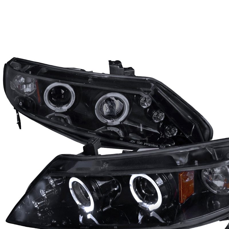 2006-2011 Honda Civic Sedan Dual Halo Projector Headlights Glossy Black/Smoke