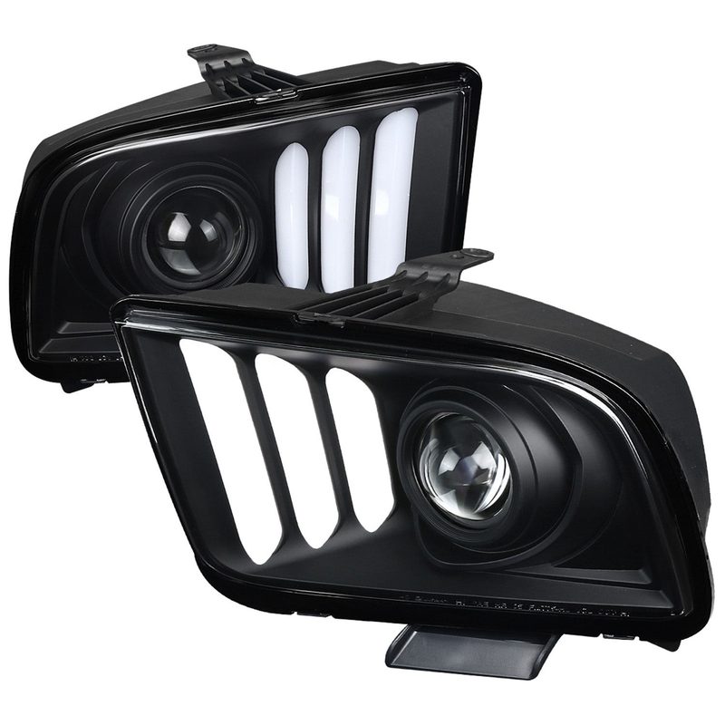 2005-2009 Ford Mustang LED Bar Projector Headlights Matte Black/Clear Lens