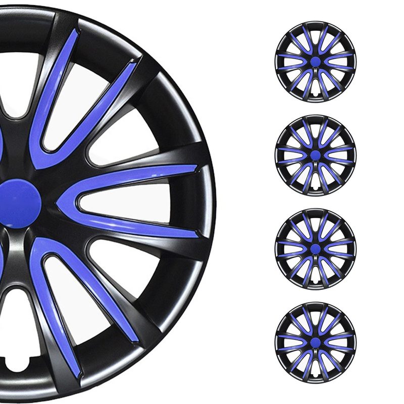 Bicolo Hub Caps Wheel Cover 16" Black & Dark Blue Full Set 4 pcs.