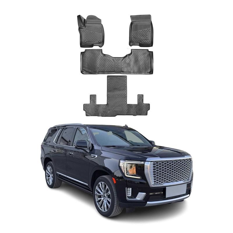 2021-2024 GMC Yukon XL Floor Mats Liners Full Set All Weather Black