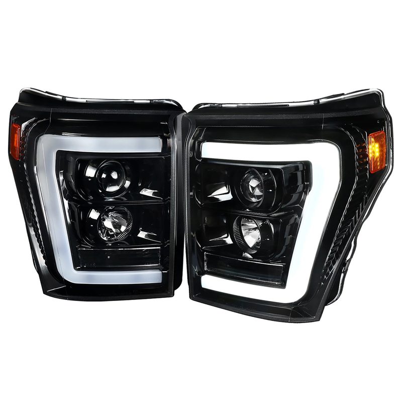 2011-2016 F-250/350/450/550 LED C-Bar Projector Headlights Jet Black/Clear