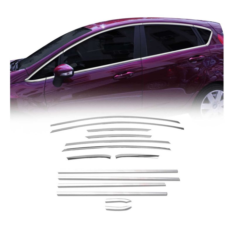 Window Molding Trim Set Streamer for Ford Fiesta 2011-2019 Stainless Steel 16Pcs
