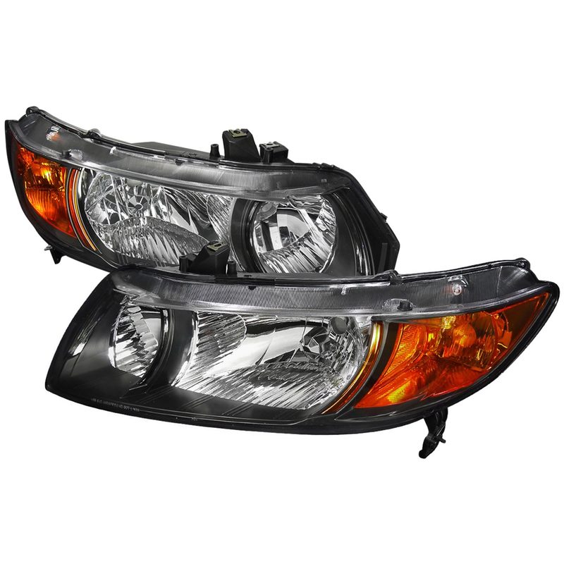 2006-2011 Honda Civic Coupe Factory Style Crystal Headlights Matte Black/Clear