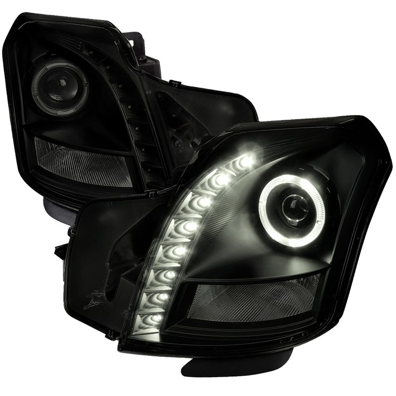 2003-2007 Cadillac CTS Halo Projector Headlights Black Housing/Smoke Lens