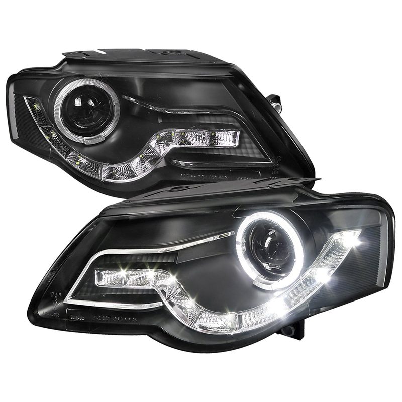 2006-2010 VW Passat Halo Projector Headlights R8 LED Light Strip Matt Black