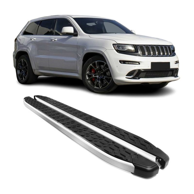 2011-2021 Jeep Grand Cherokee Running Boards Side Steps Silver & Black