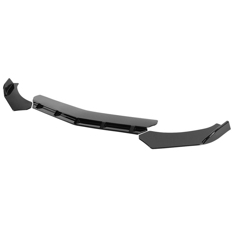 Universal Glossy Black Polypropylene 3Pcs Front Bumper Lip Splitter Spoiler Set