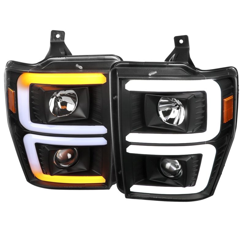 2008-2010 Ford F-250/350/450/550 LED Signal Bar Projector Headlights Black