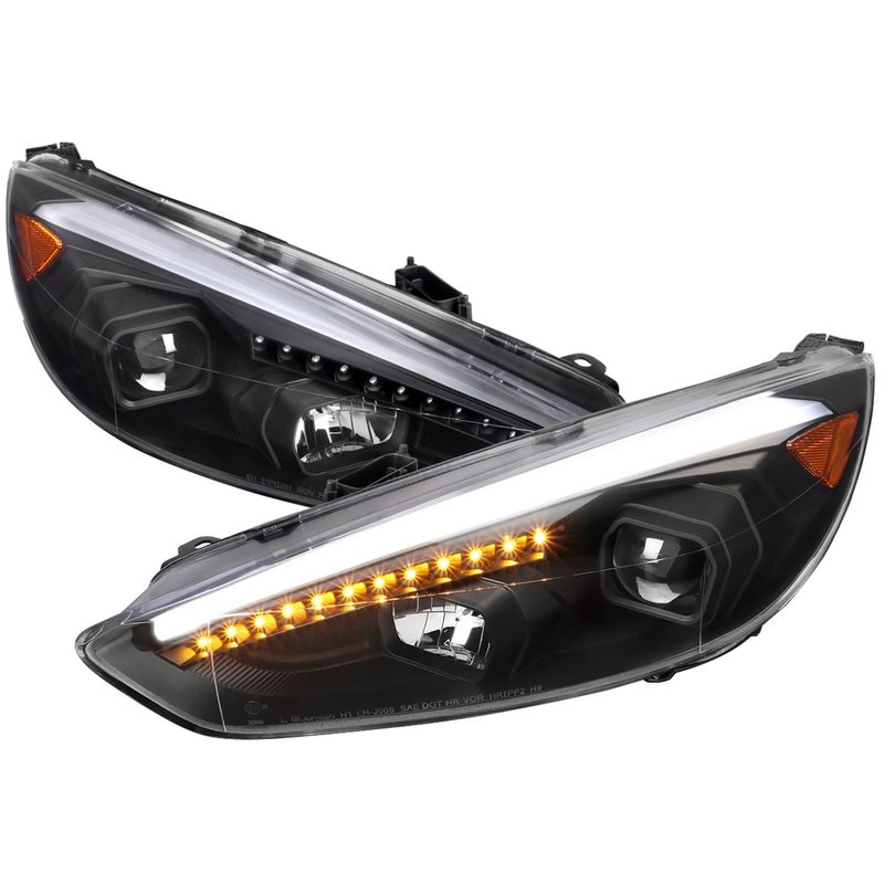 2015-2018 Ford Focus LED Sequential Signal Projector Headlights Matt Black