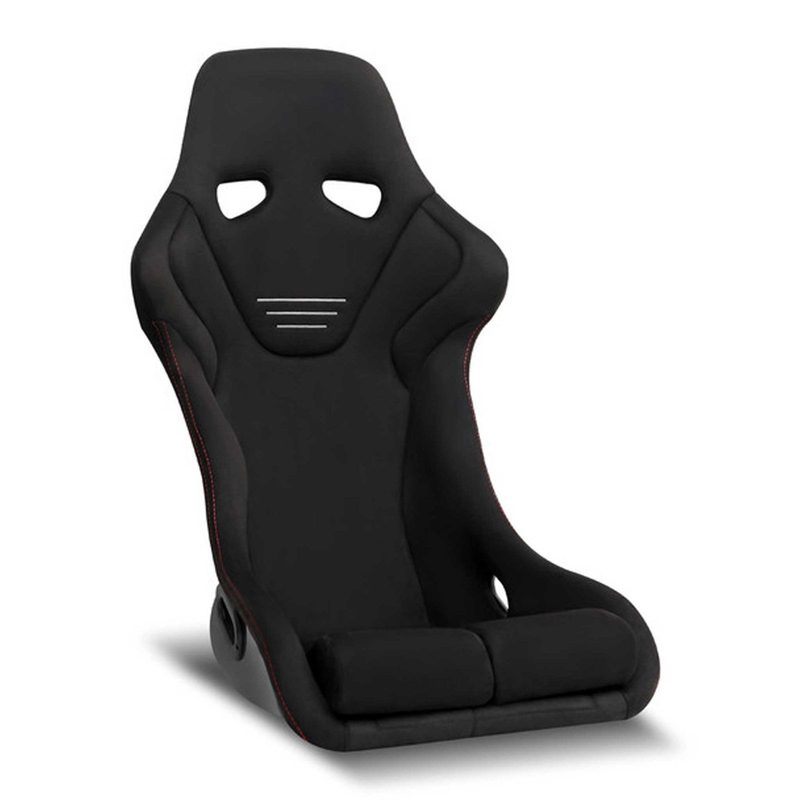 Universal Bucket Racing Seat Fiber Glass Black Suede Double Red Stitch