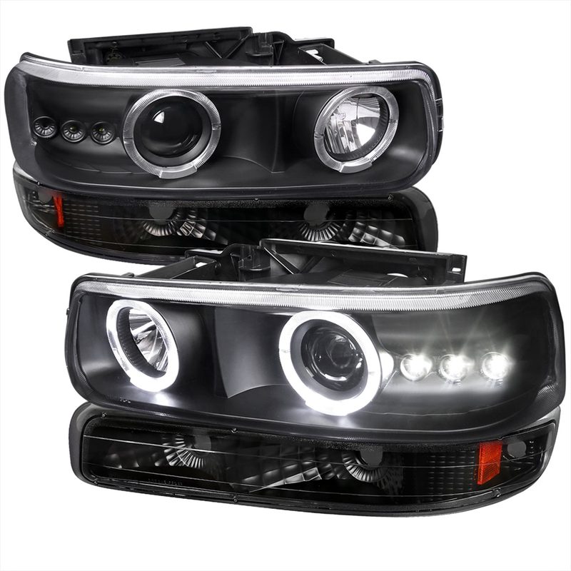 1999-2002 Chevy Silverado/ Tahoe Suburban Headlights Bumper Lights Matte Black