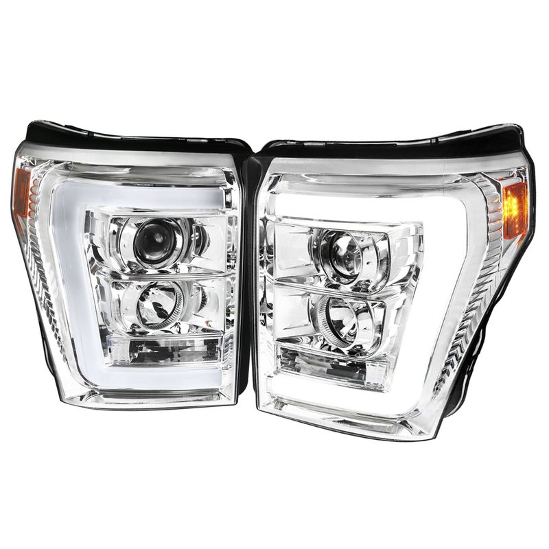 2011-2016 F-250/F-350/F-450/F-550 LED C-Bar Projector Headlights Chrome/Clear
