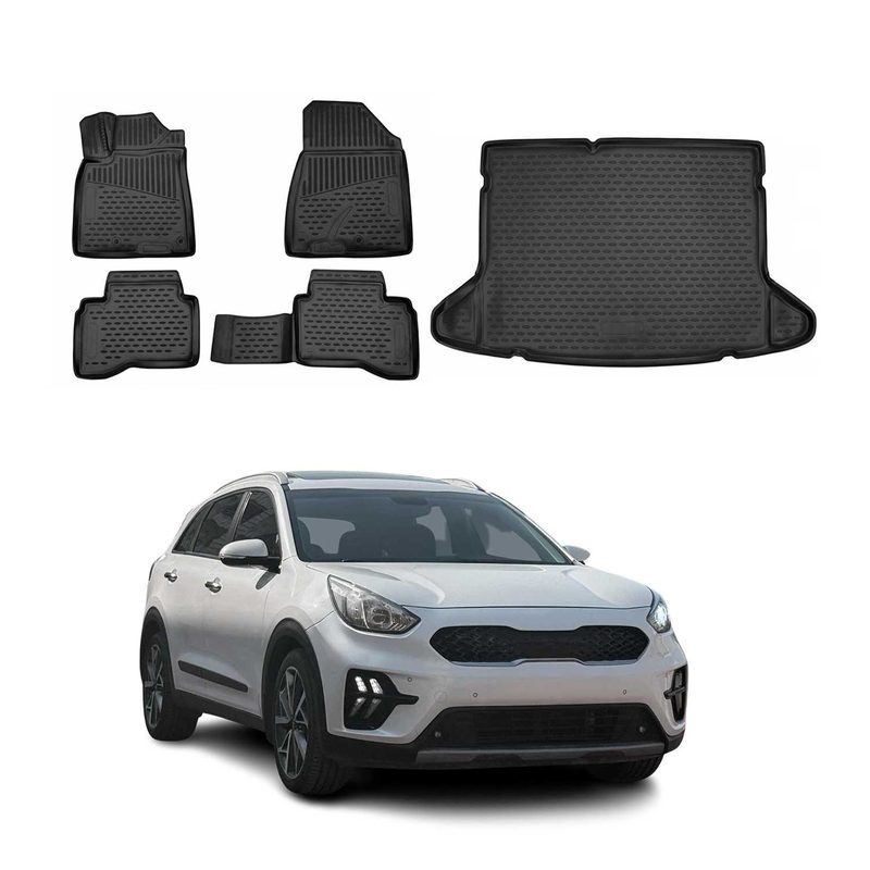 2017-2022 Kia Niro 1.gen Plug-in Hybrid Floor Mats & Cargo Liner Full Set All Weather Black