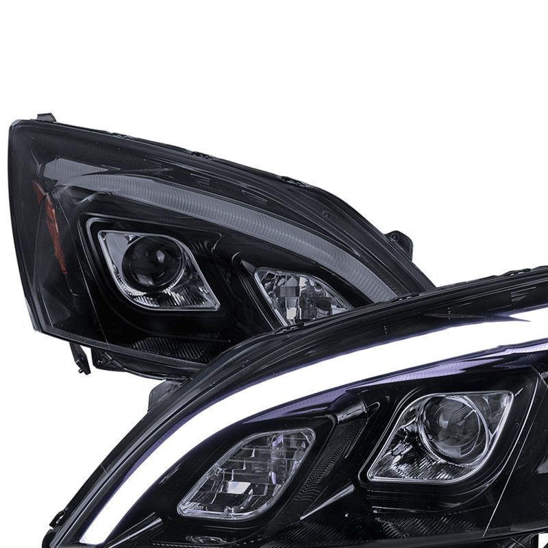 2007-2011 Honda CR-V LED Bar Projector Headlights Glossy Black/Smoke Lens