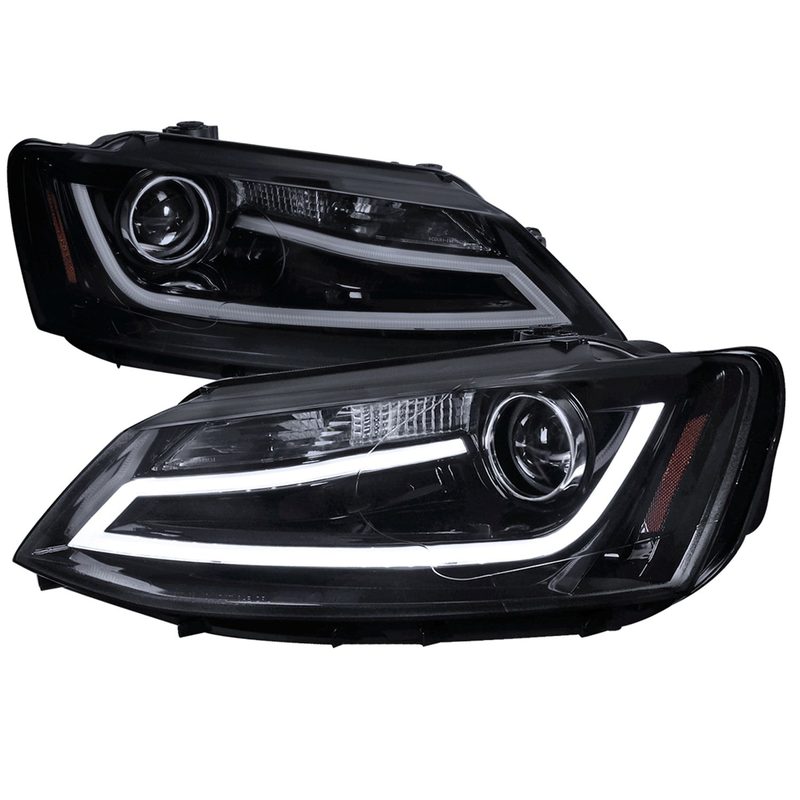 2011-2018 VW Jetta MK6 LED Bar Projector Headlights Glossy Black/Smoke Lens