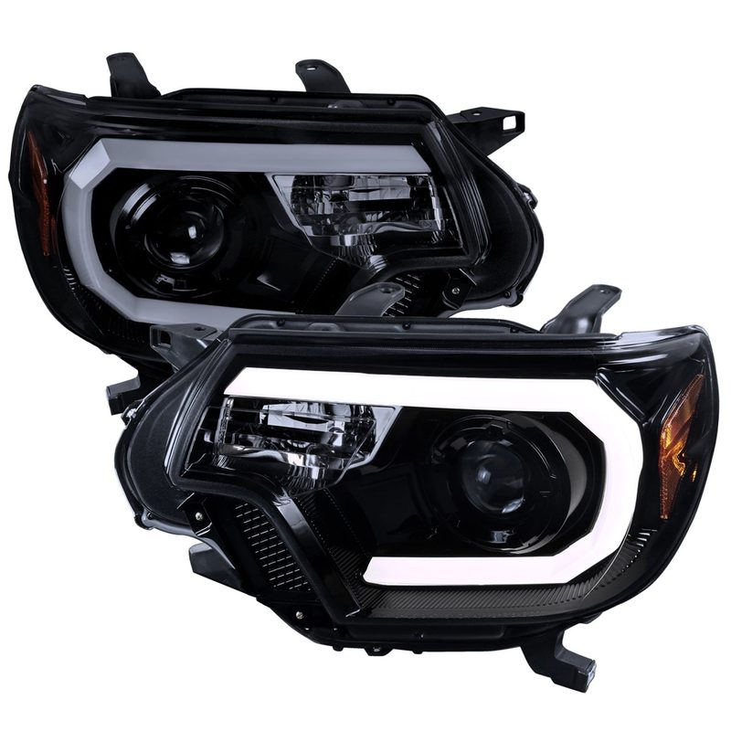 2012-2015 Toyota Tacoma LED C-Bar Projector Headlights Glossy Black/Smoke Lens