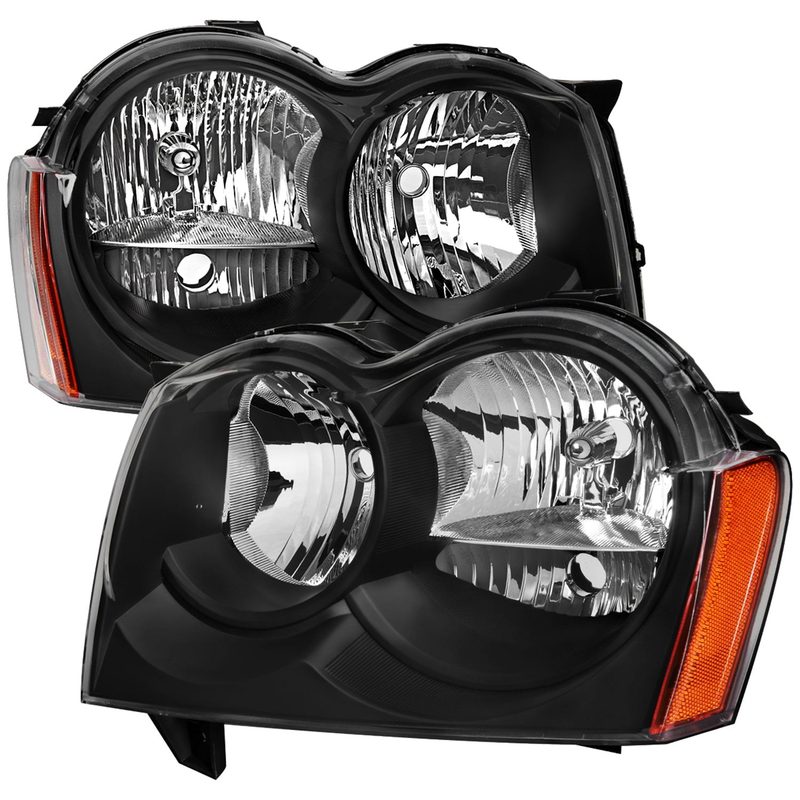 2005-2007 Jeep Grand Cherokee Factory Style Headlights Matte Black/Clear Lens