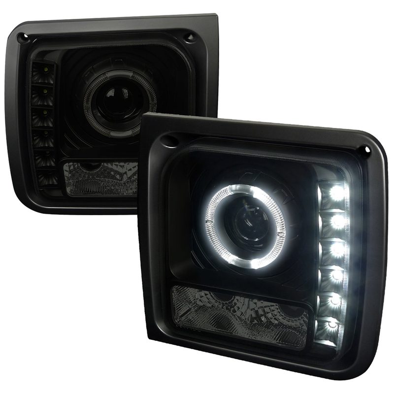 1997-2001 Jeep Cherokee Halo Projector Headlights SMD LED Light Black/Smoke