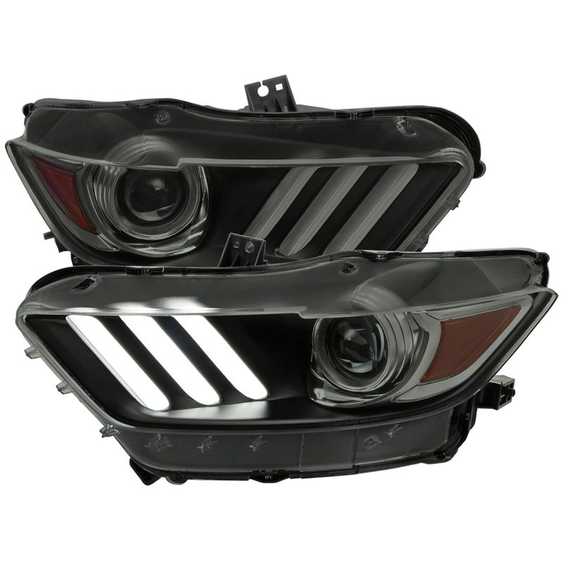 2015-2017 Ford Mustang / 18-2020 Shelby Strip LED Xenon HID Headlights Smoke