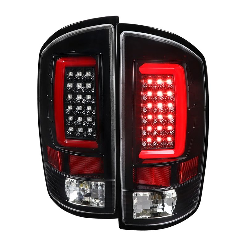 2007-2009 Dodge RAM 1500/2500/3500 Red C-Bar LED Tail Lights Jet Black/Clear