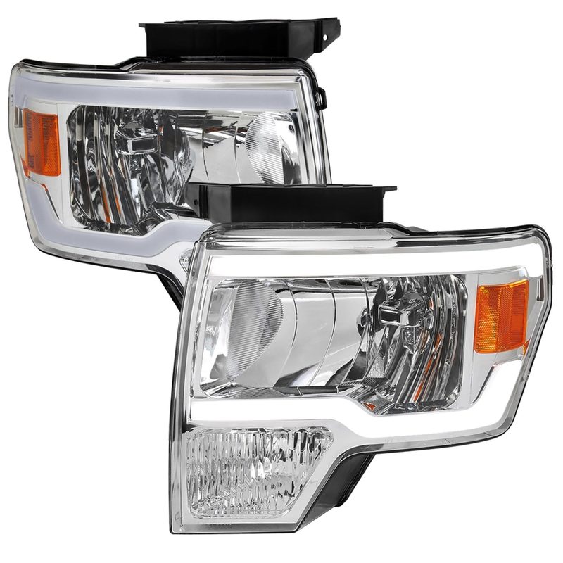 2009-2014 Ford F-150 LED Tube Factory Style Headlights Chrome/Clear Lens