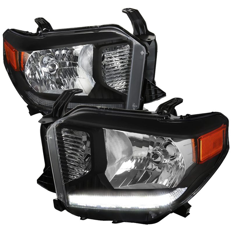 2014-2021 Toyota Tundra Factory Headlights w/LED Light Strip Matt Black/Clear