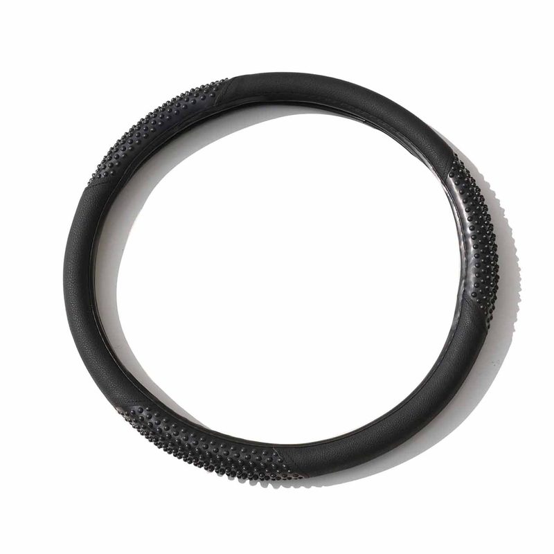 14.5-15.5’’ Steering Wheel Cover Black Leather Breathable Anti-slip