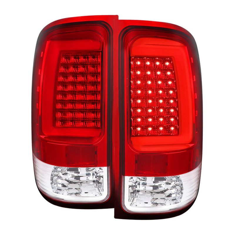 2007-2013 GMC Sierra 1500 2500HD 3500HD C-Bar LED Tail Lights Chrome/Red Clear