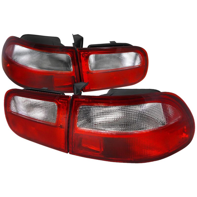 1992-1995 Honda Civic 3DR Hatchback Tail Lights Chrome/Red Clear Lens
