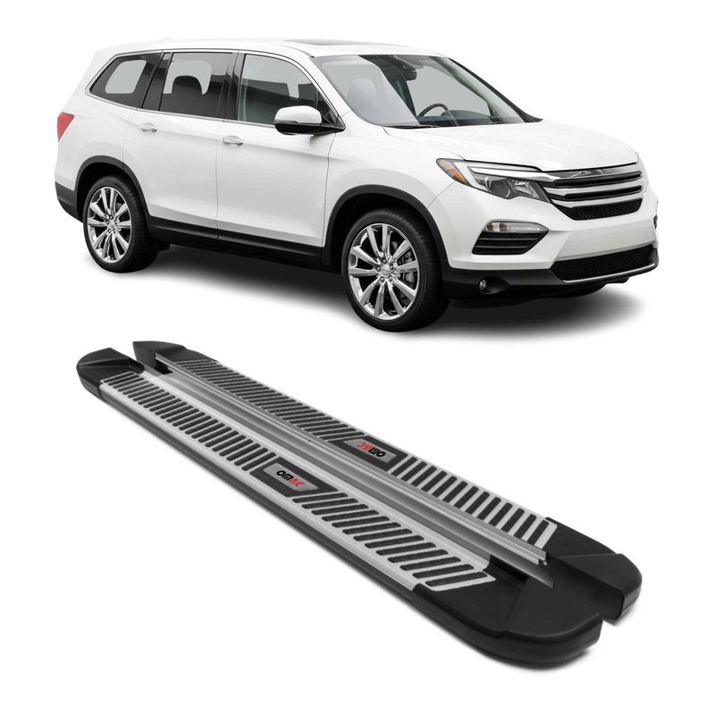 2016-2022 Honda Pilot Running Boards Side Steps Silver & Black