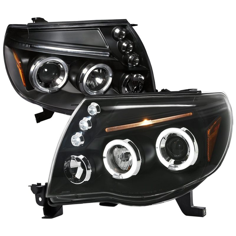2005-2011 Toyota Tacoma Dual Halo Projector Headlights Matte Black/Clear Lens