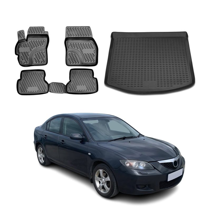 2004-2009 Mazda 3 Hatchback Floor Mats & Cargo Liner Full Set All Weather Black