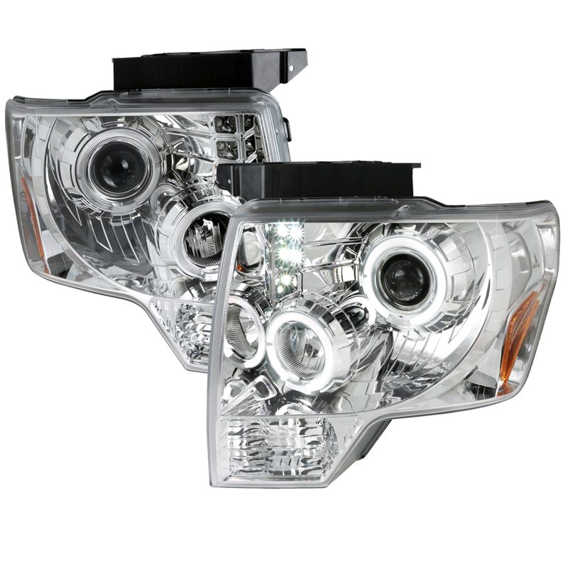 2009-2014 Ford F-150 Dual Halo Projector Headlights Chrome/Clear Lens