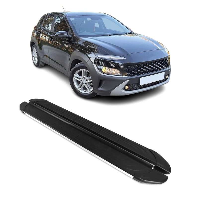 2018-2023 Hyundai Kona Running Boards Side Steps Silver & Black