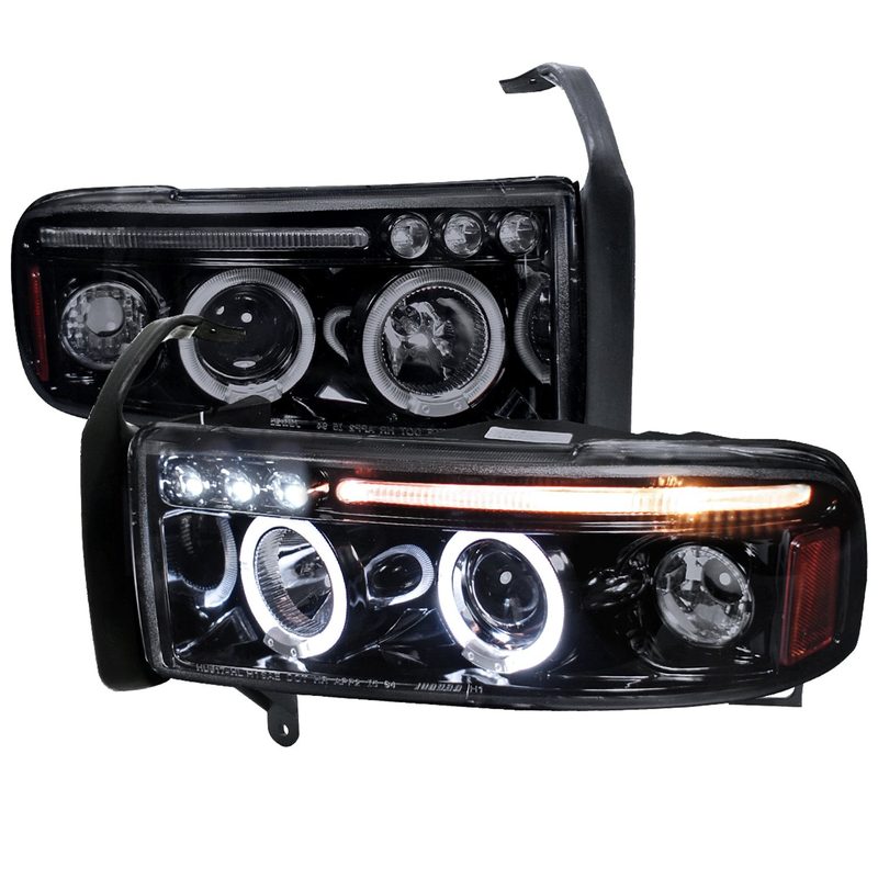 1994-2001 Dodge RAM 1500 2500 3500 Dual Halo Projector Headlights Black/Smoke