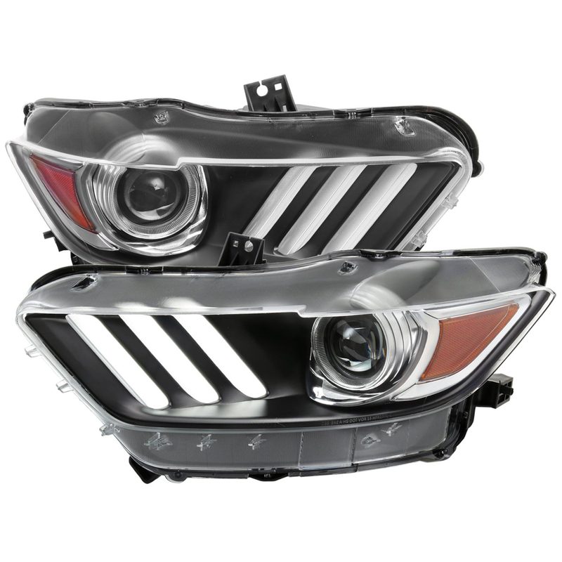 2015-2017 Ford Mustang / 18-2020 Shelby Strip LED Xenon HID Headlights Black
